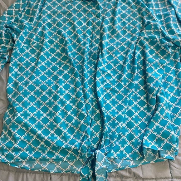 Susan Graver Multicolored Button Down Shirt with Tie Front - Picture 13 of 15